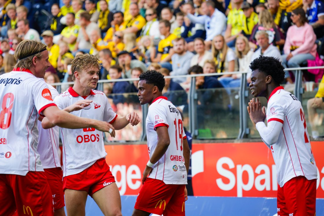 Gabriel Wesseh etter 1-0-scoringen. (Foto: Tor Erik Schrøder / NTB)