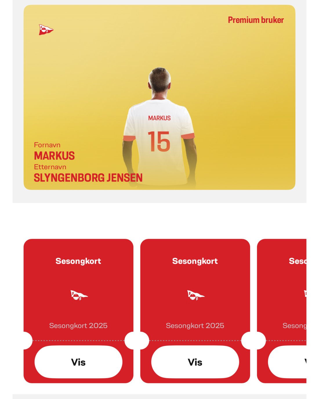 Billettene vil bli synlig under din profil i FFK+-appen.