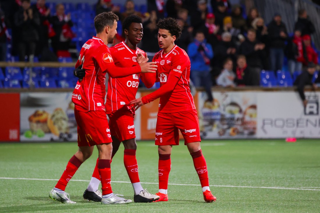 Gabriel Wesseh scoret det siste målet av totalt fem scoringer mot Ranheim. (Foto: Jan Langhaug / NTB)