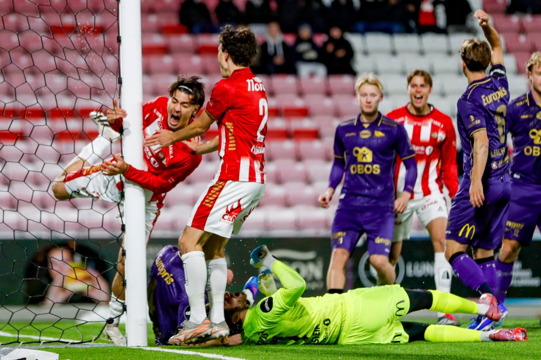 Tromsøs Heine Åsen Larsen sendte dem i føringen etter kun tre minutter. (Foto: Rune Stoltz Bertinussen / NTB)