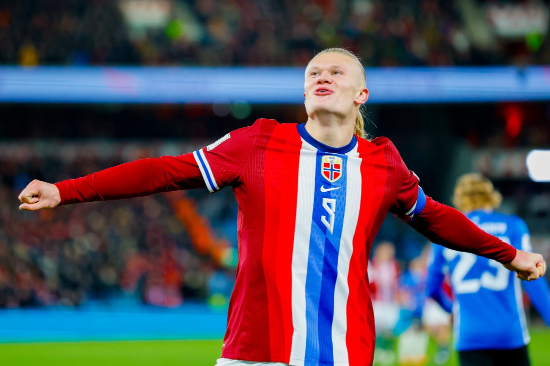 Erling Braut Haaland la på til både 3- og 4-0 før Estland fikk inn et trøstemål. (Foto: Jonas Been Henriksen / NTB)